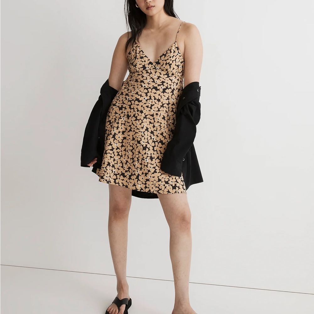 Madewell Floral Mini Dress in Black and Tan